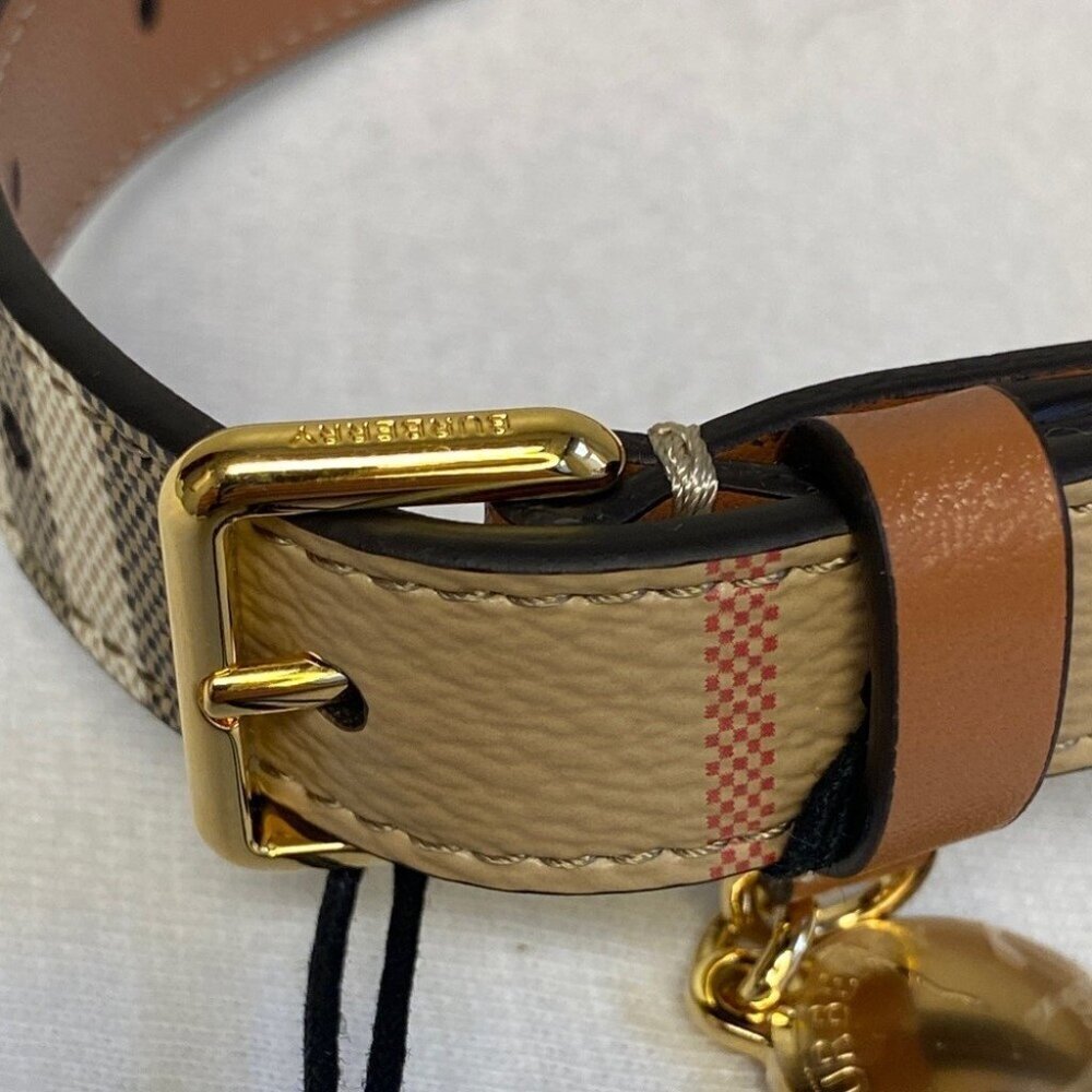 SOLD OUT NWT Burberry Medium Check Dog Collar in Archive Beige/Briar Brown - Picture 7 of 9